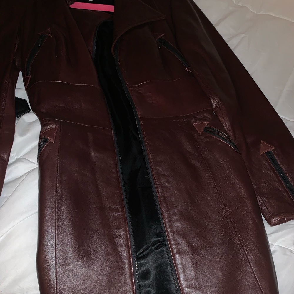 Burgundy genuine leather coat in great shape